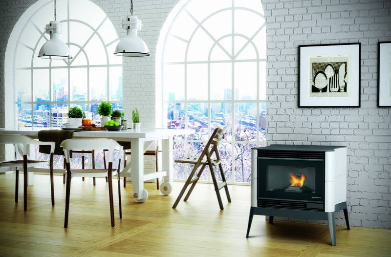 poele à bois palazzetti modele giselle double convection moderne design elegant blanc centre regional cheminée crc