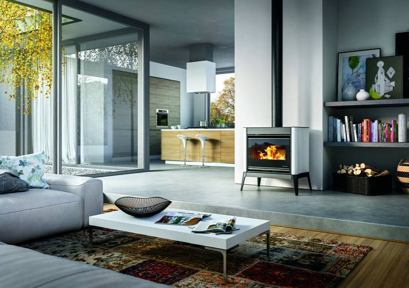 poele à bois palazzetti modele giselle double convection moderne design elegant blanc centre regional cheminée crc